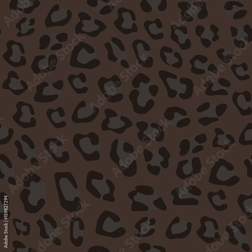 Seamless realistic animal pattern. Imitation of skin of black leopard, panther. Black and grey spots on brown background.