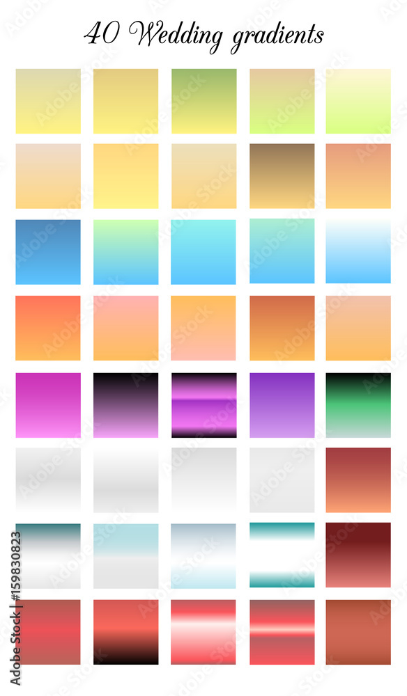 Wedding colors gradients collection.Vector set of gradients for Adobe Illustrator