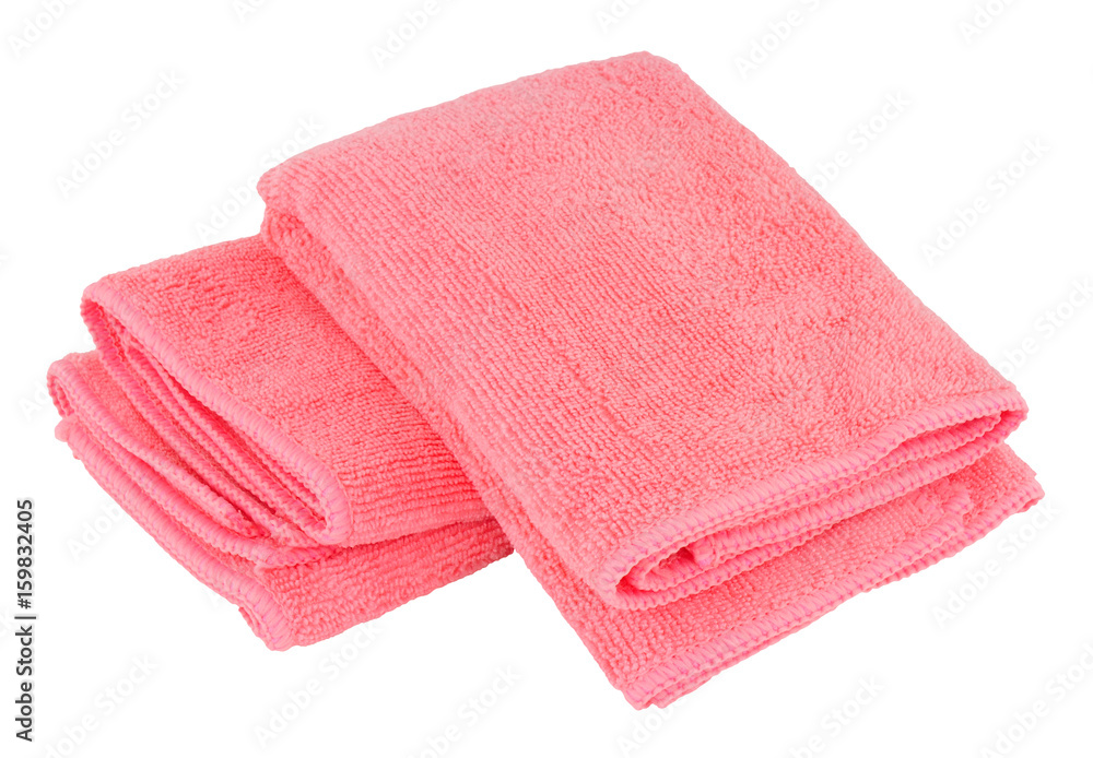 Pink microfibre cleaning cloths isolated on a white background Pink microfibre cleaning cloths isolated on a white background