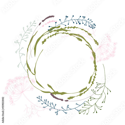 Meadow grasses, herbs and flowers silhouettes.