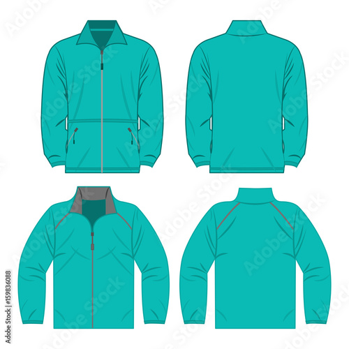 Turquoise color autumn fleece jacket and sport jacket set isolated vector