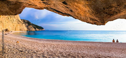 Fototapeta Naklejka Na Ścianę i Meble -  Sunset in the most beautiful beach of Greece - Porto Katsiki in Lefkada, Ionian islands