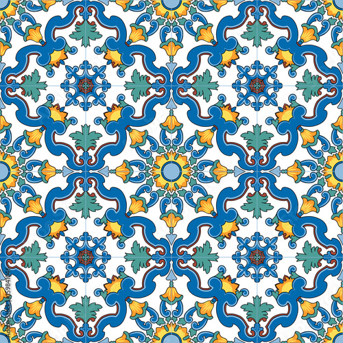 Seamless vector pattern with hand drawn traditional motifs of southern italy ceramics 