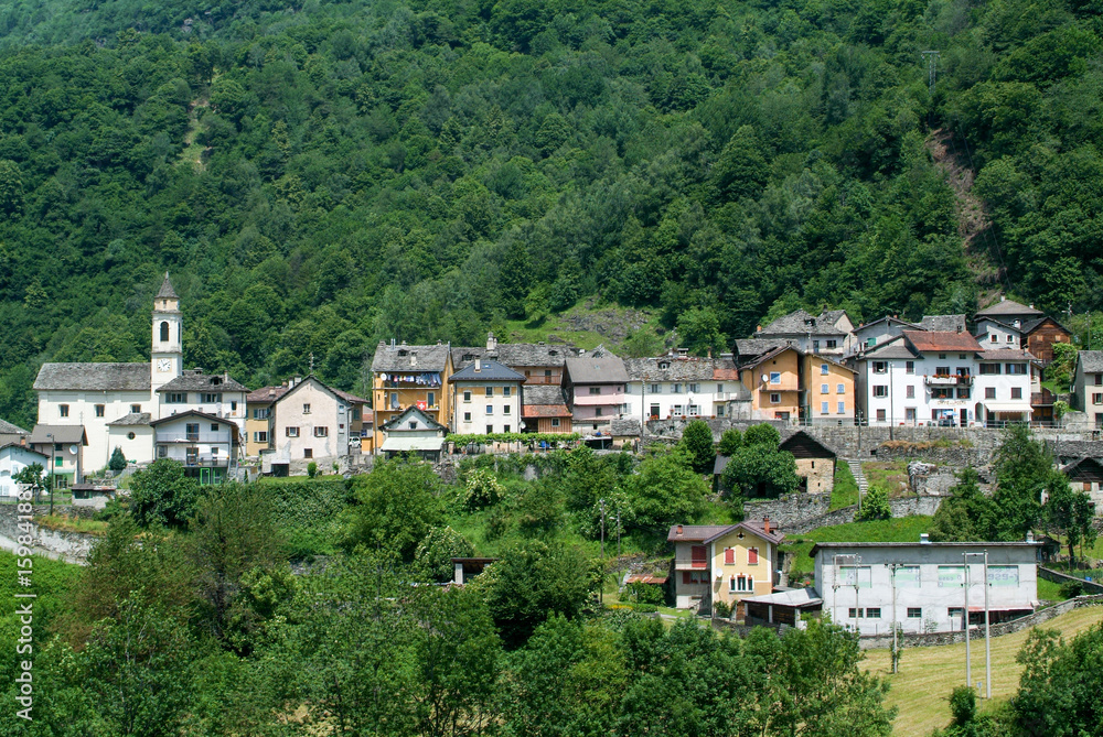 Rural village of Dangio on the Swiss alps