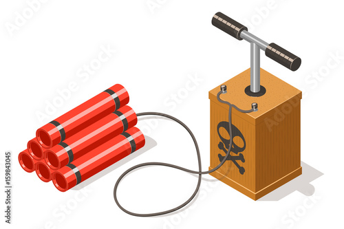 Dynamite bomb and detonator isolated on white