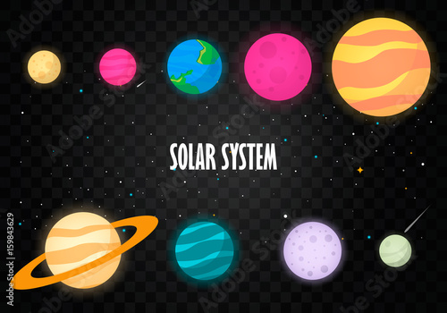 The solar system, the planet on the universe starry background. Vector illustration, modern cartoon style. EPS10