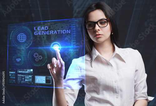 The concept of business, technology, the Internet and the network. A young entrepreneur working on a virtual screen of the future and sees the inscription: Lead generation