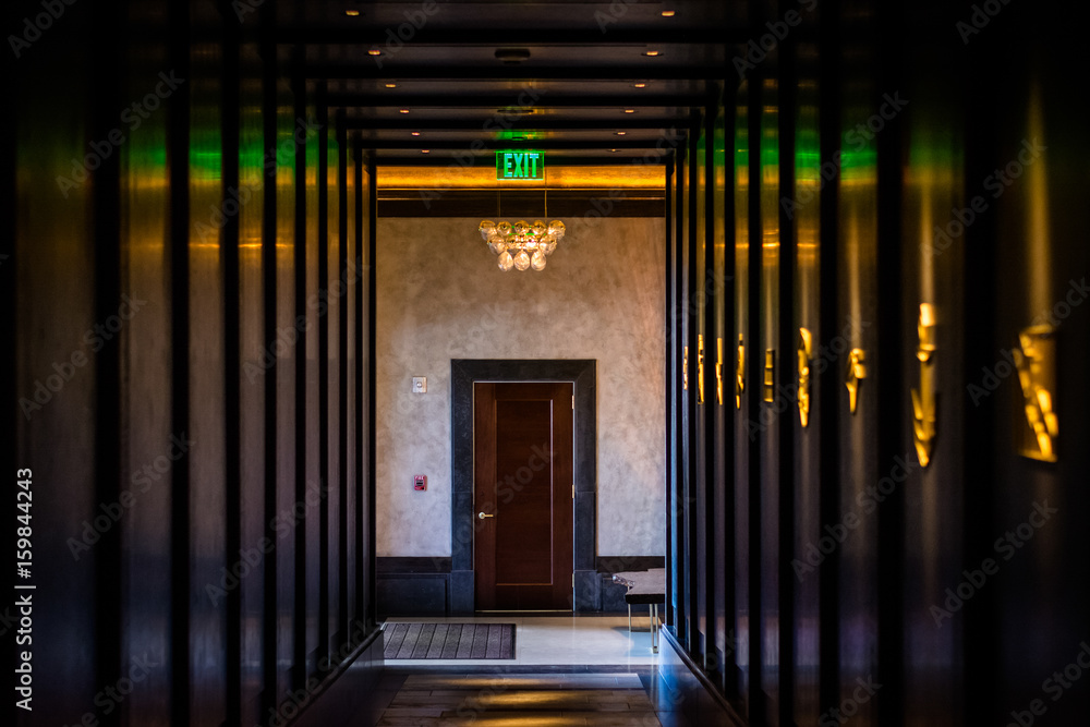 Interior hallway at the Sagamore Pendry Hotel in Fells Point, Baltimore, Maryland.