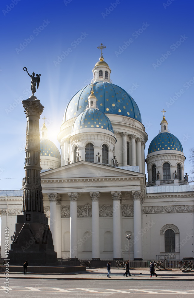 Troitsky (Izmaylovsky) cathedral, 18th century, and a monument 