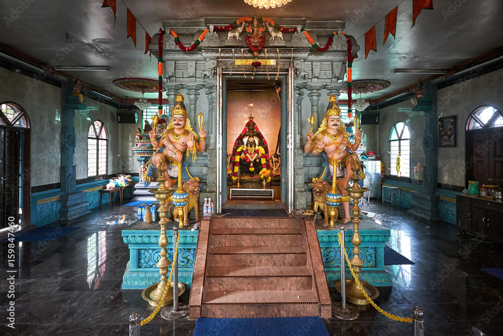 Interior and the main shrine of Sri Aruloli Thirumurugan Temple known as the Penang Hill Hindu Temple