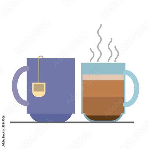 colorful background with set hot coffee cup and mug tea vector illustration