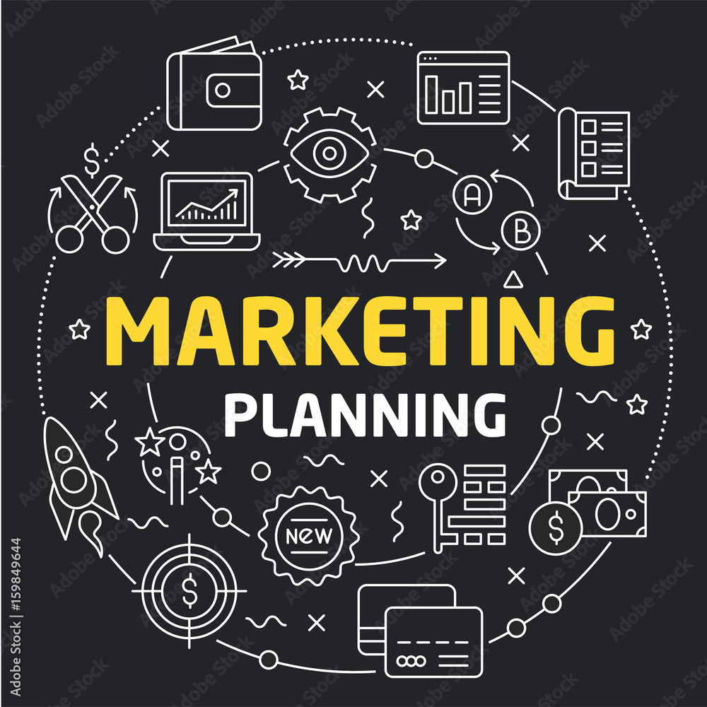Linear illustration for presentations in the round marketing planning Linear illustration for presentations in the round marketing planning