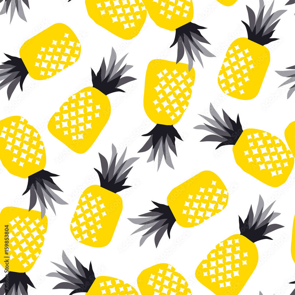Fototapeta Letni wzór dekoracyjny ananasa do projektowania powierzchni. ilustracja wektorowa fajnych letnich owoców na tło, tkaninę, plakat, papier do pakowania