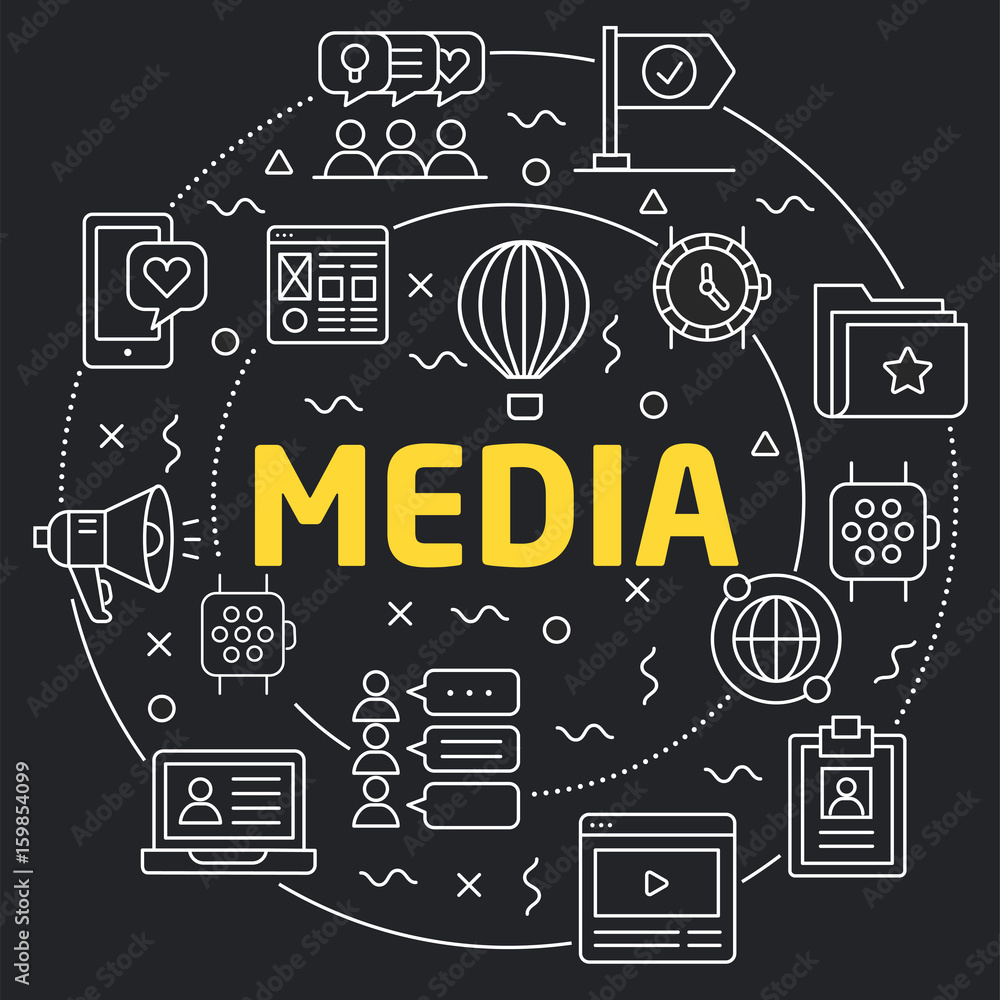 Linear illustration for presentations in the round media Linear illustration for presentations in the round media