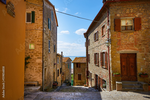 Porch in small town in Italy in sunny day, Umbria