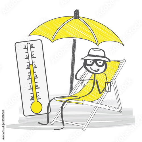 Sommerferien - Strichmännchen entspannt im Liegestuhl unterm Sonnenschirm