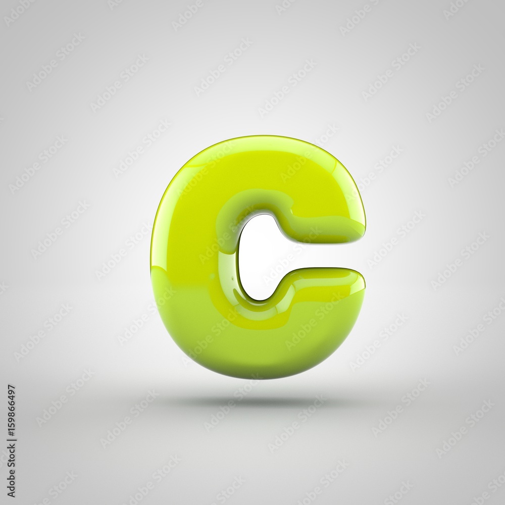 Glossy lime paint letter C lowercase isolated on white background Glossy lime paint letter C lowercase isolated on white background