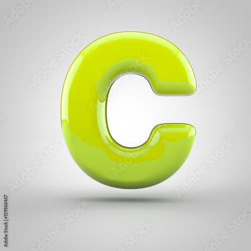 Glossy lime paint letter C uppercase isolated on white background