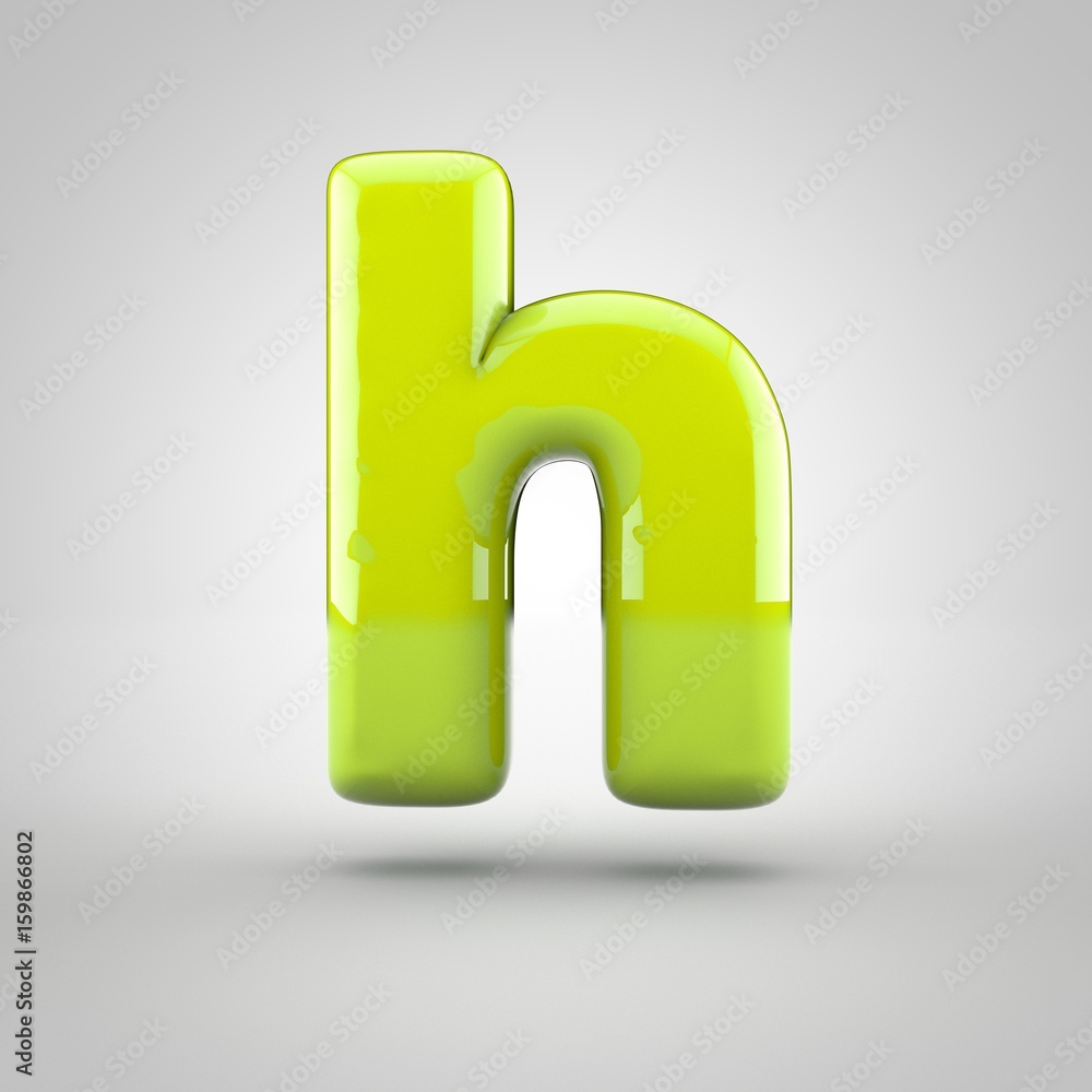 Glossy lime paint letter H lowercase isolated on white background Glossy lime paint letter H lowercase isolated on white background