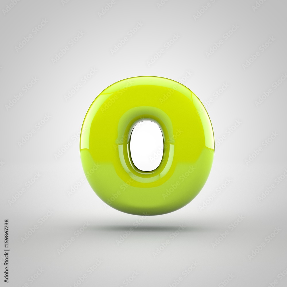 Glossy lime paint letter O lowercase isolated on white background Glossy lime paint letter O lowercase isolated on white background