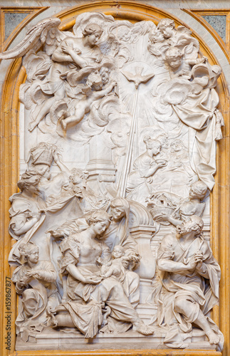 TURIN, ITALY - MARCH 14, 2017: The marble relief of The Nativity of Vigin Mary by Francesco Moderati and  Agostino Cornacchini (1730). photo