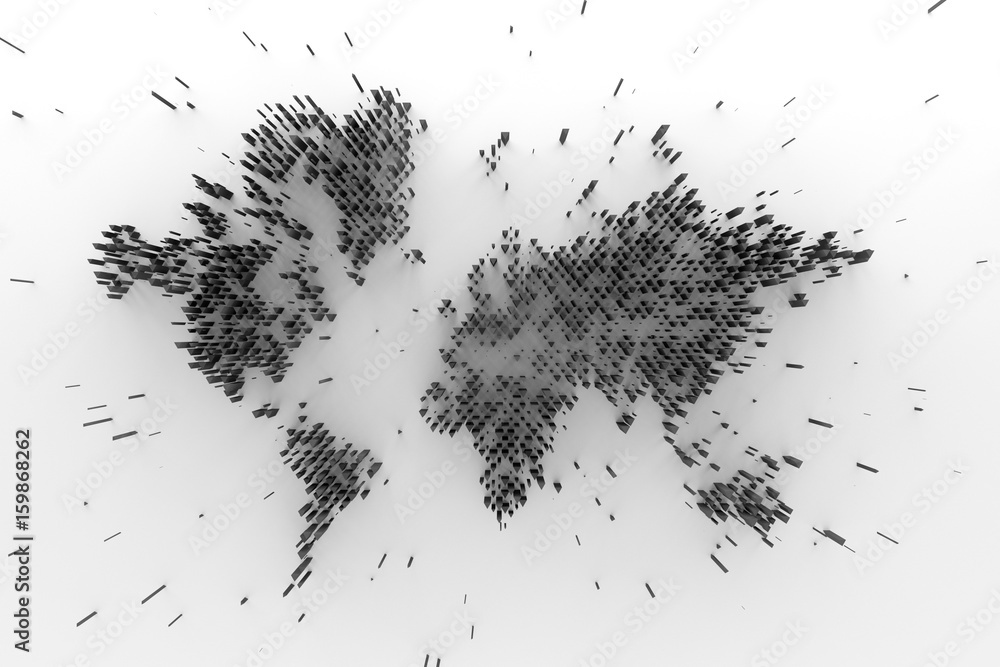 3d abstract background with world map. Countries are made of cloned ...