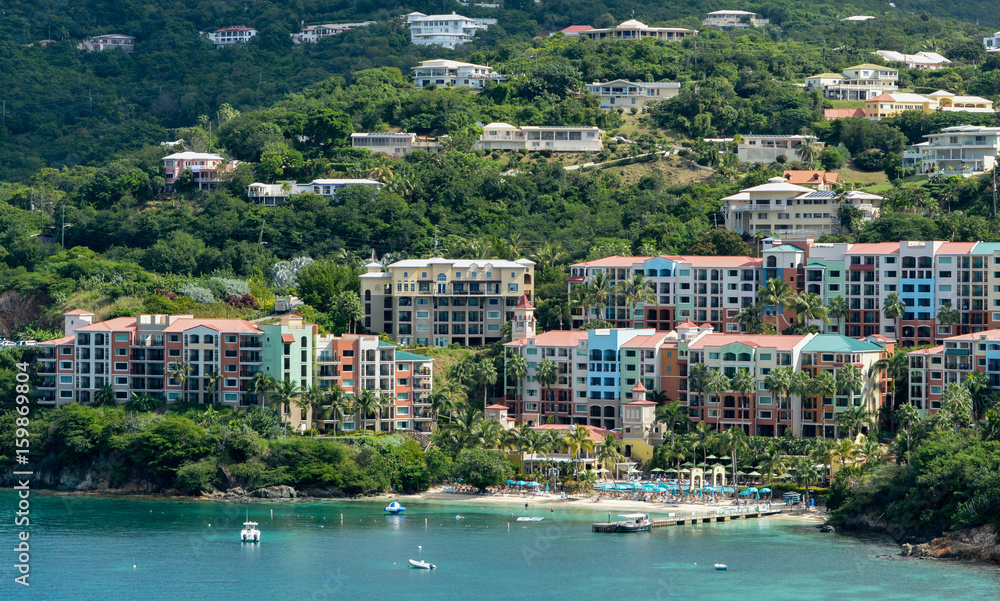Vacation on the Caribbean Island of St Thomas U.S. Virgin Islands. View from cruise ship.