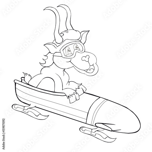Coloring book goat with bobsleigh . Cartoon style. Clip art for children.