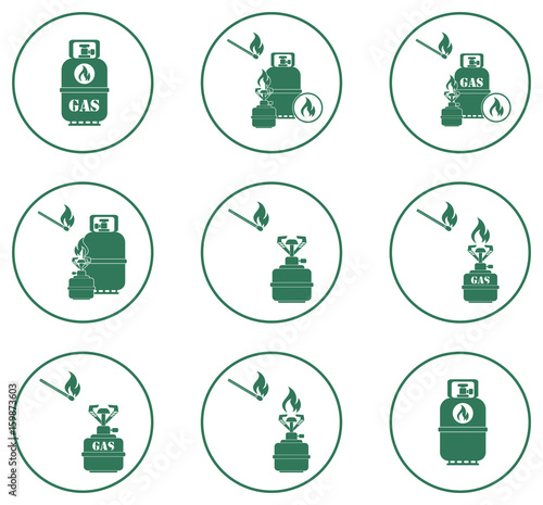 Set of camping stove and gas bottle icons
