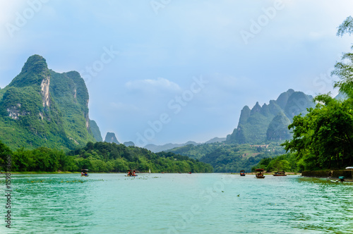 View on Karst landscape and Li river by Yanhsshuo in China a