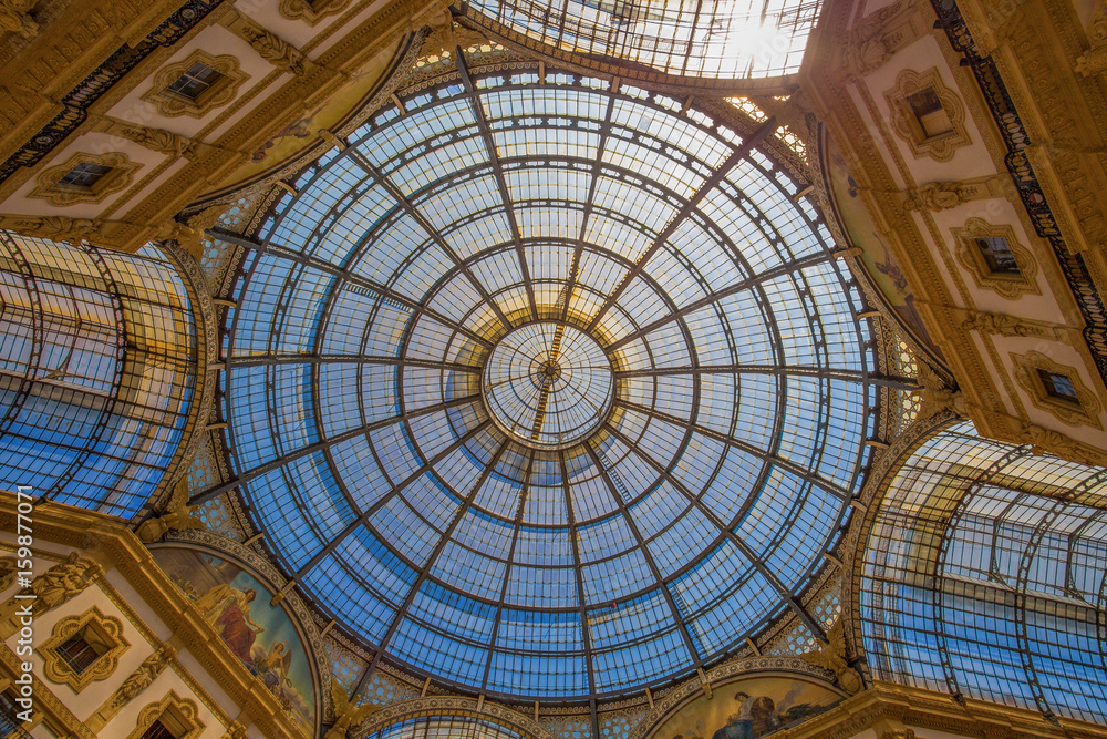 Obraz premium MILAN, ITALY, JUNE 7, 2017 - The inner dome of Vittorio Emanuele II Gallery, shopping mall near Duomo Square, Milan, Italy