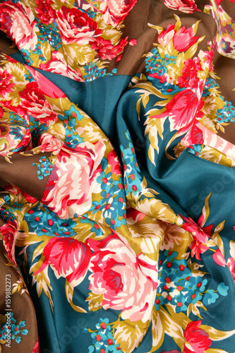 Still life of colorful scarves, draped on table, isolated neckerchief, Women Accessories