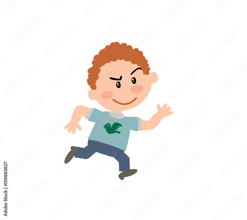 Cartoon character boy running; isolated vector illustration.