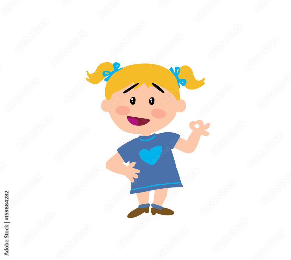 Cartoon character girl in approval attitude; isolated vector illustration.