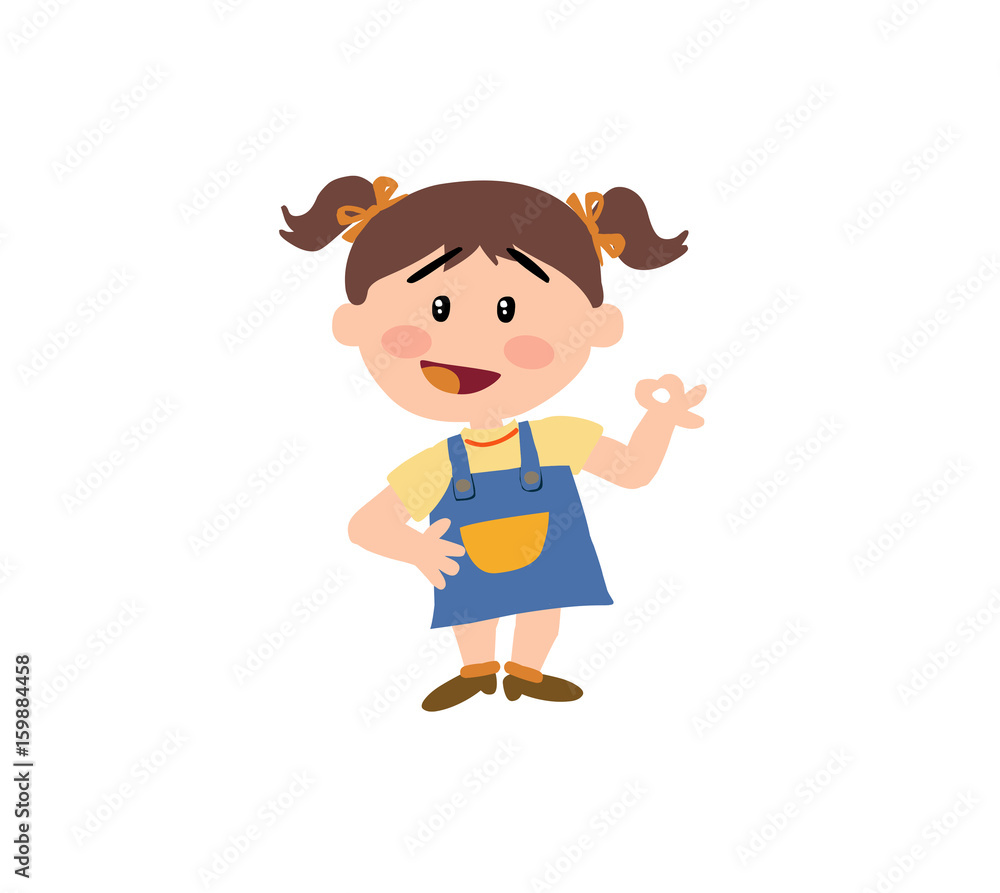 Cartoon character girl in approval attitude; isolated vector illustration.  Stock Vector | Adobe Stock