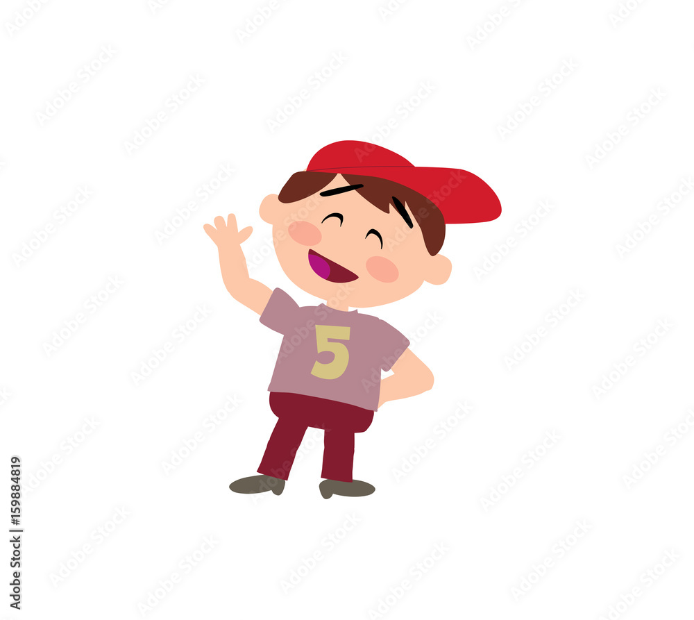 Cartoon character boy greeting; isolated vector illustration.