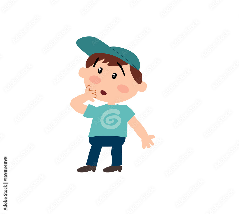 Cartoon character boy in surprise; isolated vector illustration. Cartoon character boy in surprise; isolated vector illustration.