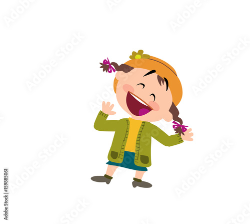 Cartoon character girl cheerful; isolated vector illustration.