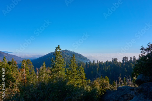View over the hilly landscape and over the clouds - Sequoia National Park, California, USA