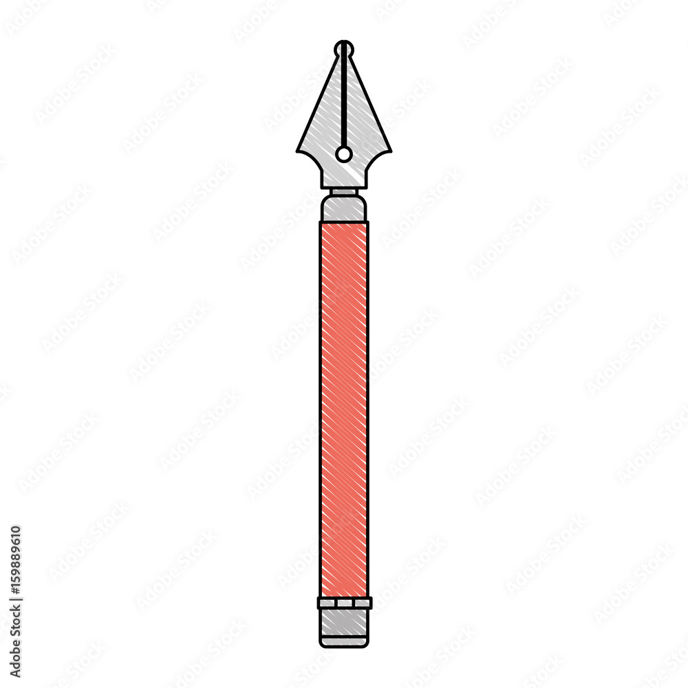 white background with colored crayon silhouette of fountain pen vector illustration