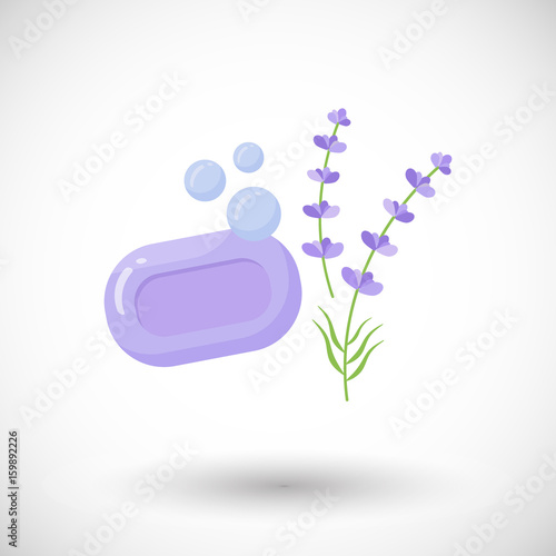 Lavender soap with bubbles vector flat icon
