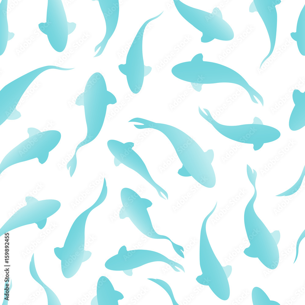 Fototapeta premium Seamless pattern with fish silhouette swimming on light background. Vector illustration