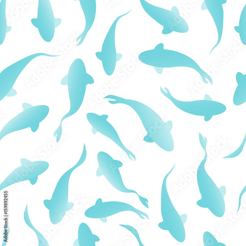 Seamless pattern with fish silhouette swimming on light background. Vector illustration