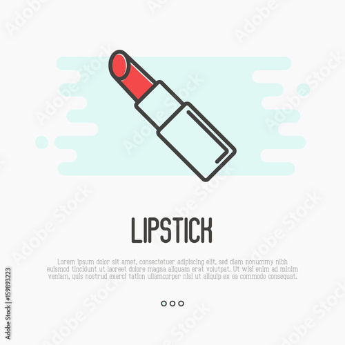 Simple thin line icon of red lipstick for make up artist logo, beauty spa or shop. Vector illustration.