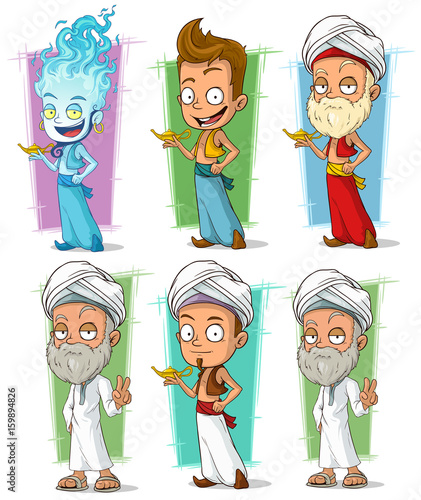 Cartoon persian and jinn with lamp character set