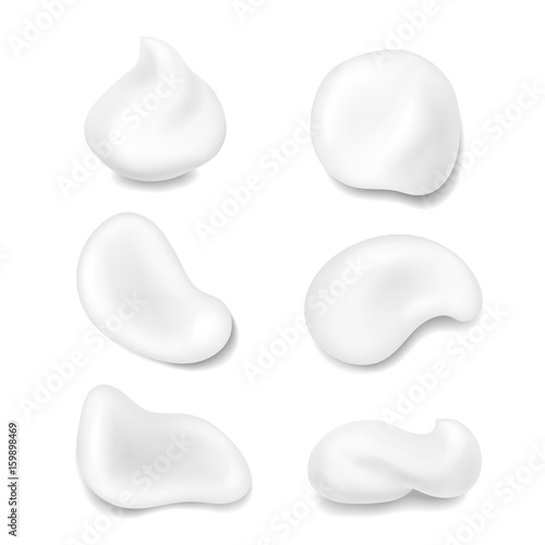 Realistic white skin cosmetic cream vector swatches set. Skincare lotion mousse fresh product illustration