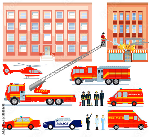 Feuerwehr und Ambulanz beim Rettungseinsatz,  illustration