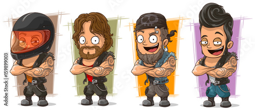 Cartoon biker with helmet character vector set