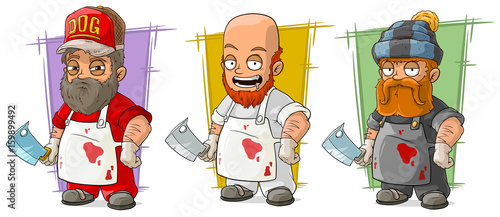 Cartoon butcher with knife character vector set