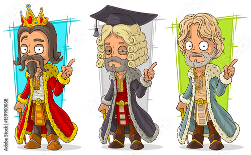 Cartoon medieval king judge character vector set